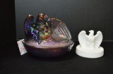 1 Carnival Glass Eagle on Nest, 1 White Penguin