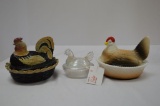 1 Fenton Rooster on Nest Hand painted and Signed - Small Chigger, 1 Hand pa