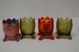 4 Indian Head Toothpick Holders: Carnival, Green and Amberina