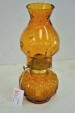 Amber Colored Thumbprint and Star Design Oil Lamp w/ Thumbprint Chimney