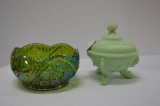 1 Custard Green Seashell Embellished Covered Candy - Has Rub Marks and 1 Ca