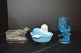 1 Slag Dog on Nest, 1 Blue Glass Wolf Holding Vase 6