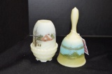 Custard Bell and Fairy Lamp - Both Fenton Hand painted and Singed
