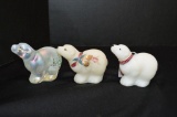 3 Hand painted and Signed Fenton Polar Bears