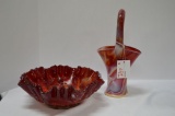 1 Slag Imperial Glass Crimped Rose Pattern Bowl, 1 Slag Imperial Glass Bask