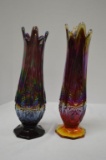 2 Carnival Stretch Vases by Indian Glass Co. 9 1/2