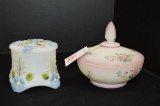 2 Hand painted and Signed Fenton Covered Trinket Dish