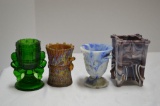 4 Assorted Styles of Toothpick Holders, and Slag Vase