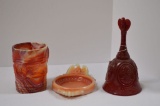 1 Orange Slag Bicentennial Mug, 1 Red Bicentennial Bell by Fenton, 1 Orange