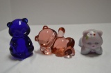 3 Bear Figurines All Fenton: 1 Signed and Hand painted