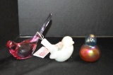 3 Glass Birds: 1 Joe St. Clair Carnival, 1 White Fenton, 1 Pink