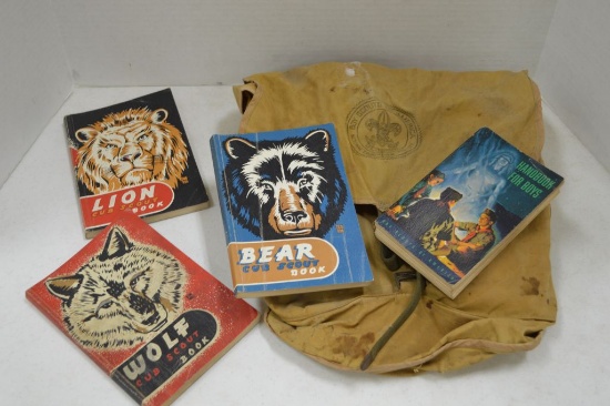 Vintage Boy Scout Nap Sack & Books