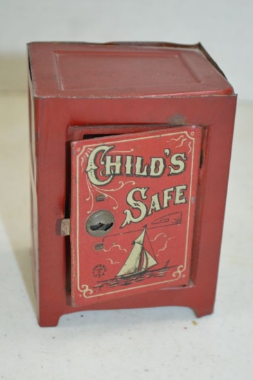 Small Red Metal Childs Safe Bank