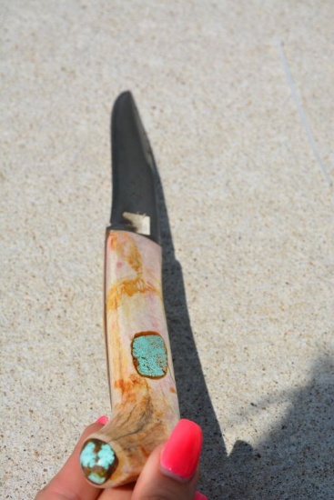 Collectable, Handmade Knife, Stag Handle, w/ Turquoise Enlays