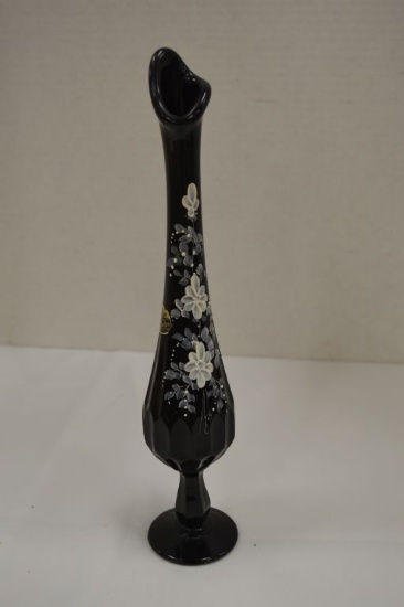 Black Amethyst Fenton Hand Painted Stretch Vase