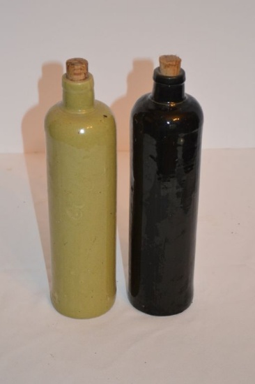 Pair of Wine Crock Bottles w/ Corks marked "James Brfa…."