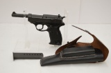 Walather P38/P1 Postwar, 9 mm x 19 cal, Includes Leather Holster and Extra