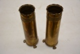 Pair of 1917 Brass Footed Shells Made into Vases - Trench Art