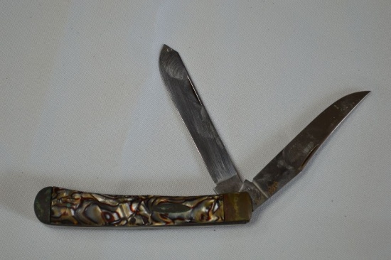 Standard Knife Co. USA 1997 Pocket Knife, Brown, Red & Mother of Pearl Type Handle
