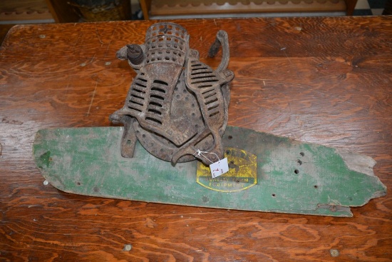 Black Hawk #9 Hand Crank Corn Sheller, Mounted On John Deere Board