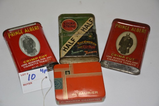 Group of 4 Tobacco Tins: Prince Albert and Lucky Strike and du Maurier