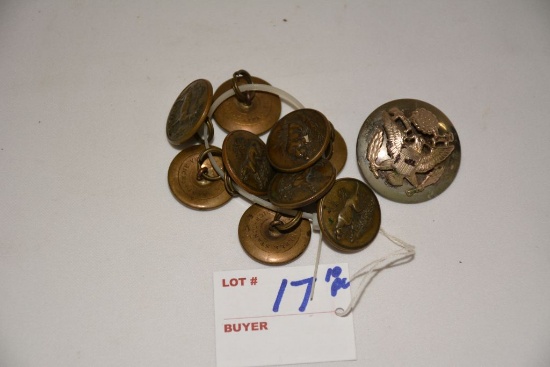 Group of 9 Hunting Buttons and 1 Military