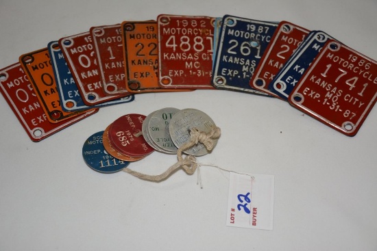 Group of Small Round and Square Motorcycle Tags