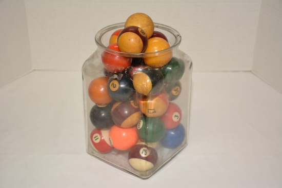 Group of New and Old Pool Table Balls