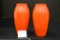 Pair of Weller Orange Vases - 1 Has Chigger on Rim, 7 1/2 in. Tall