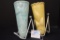 Pair of Unmarked Wall Pockets, 7 in. High, Blue w/ Man and Reeds, Yellow w/