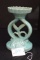 Small Unmarked Teal Flower Pot Pedestal, 7 in. High
