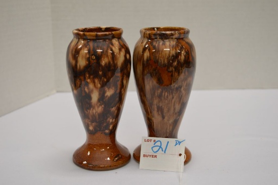 Pair Marbleized Footed Vases, 6 in. High, Marked USA, #745