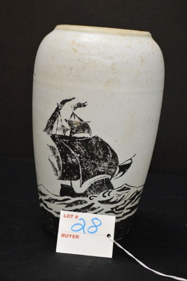 Unmarked 8 1/2 in. High w/ "Sailing Ship on Water Design" - Chigger Inside