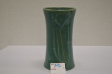 Unmarked Teal Vase w/ Flower Pattern, 9 1/2 in.