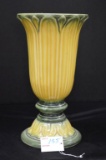 Hull 421 Yellow and Green Footed Vase, 12 x 6 in.