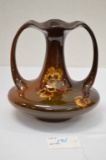 Unmarked Rozane Double Handle Vase w/ Pansy's, 7 in.