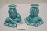 Pair of Rookwood Water Lily Pattern #2992 Candle Holders