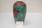 Jugtown Ware 7 in. Teal and Red Glaze Vase