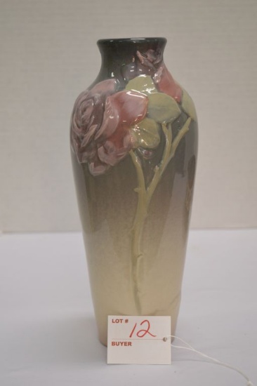 Weller Vase w/ "Etna" Pink Rose Design, 10 in.