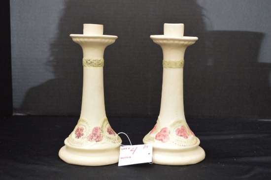 Pair of Tall Candle Sticks LaRose or Roma Pattern, 8 1/2 in.