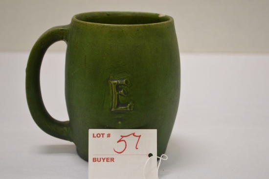 Unknown Green Mug w/ Acorn Stamp on Bottom and E on Side, 4 1/2 in. High -