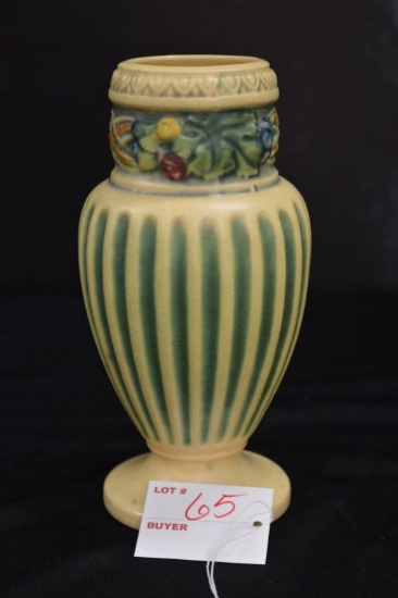 Unmarked (Roseville?) Footed Vase w/ "Corinthian" Design, 7 in.