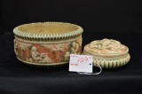 Unmarked Donatello Pattern Planter and Covered Trinket Dish,  6 1/2 in. - C