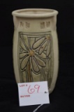 Unmarked Weller ? Knife Wood Vase w/ Etched Flowers and Panels, 6 in.