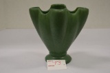 Unmarked Footed Vase w/ Matte Green Finish and Fluted Edge, 6 x 6 1/2 in.