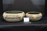 Pair of Unmarked Squat Flower Bowls, 