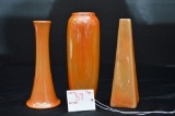 Three Orange Luster Vases - 2 Unmarked, 1 Cowan