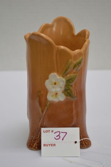 Roseville? Brown Apple Blossom Vase, Footed, 7 in.