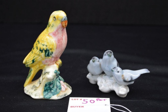 Pair of Bird Figurines: 1 - Stangl Pottery #3400 CB,F; 1 - Bavaria 3 Bird F