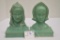 Roseville USA 71-B 7in Green Burmese Bust- Bookend, Roseville USA 81-B 7in